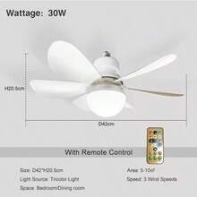 20-Inch Ceiling Fan With LED Light, Remote Control And Quiet Design, Easy Installation For Bathroom, Kitchen, Bedroom And Living Room - White - View 6