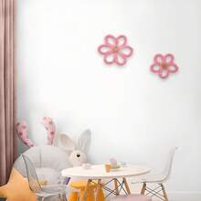 2pcs Plush Floral Woven Wall Hanging, Boho Style Wall Decor, Indie Aesthetic Wall Art, Bedroom, Dorm, Living Room, Classroom, Study Decoration, Graduation Gift, Holiday Photo Prop - Pink - View 8