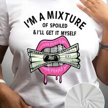 Women's Vintage T-Shirt With Fun Money And Lips Print - Soft, Breathable, Short Sleeve, Round Neck - Suitable For Casual Spring And Summer Activities And Everyday Fashion, Blouses And Dresses For Women. - 白色 - 查看 8