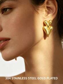 European And American Style Stacked Heart Metal Stud Earrings For Women, Versatile And Elegant - Multicolor - View 6