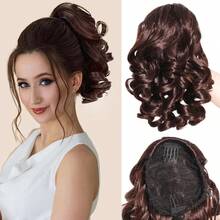 Tóc giả ngắn buộc đuôi ngựa bằng sợi tổng hợp chịu nhiệt, sóng sâu, dài 8 inch, có dây rút, có các màu đen, nâu, nâu ombre, xám, phù hợp cho phụ nữ đội trong dịp Giáng sinh, Halloween, lễ hội âm nhạc, tiệc tùng và sử dụng hàng ngày. - Nhiều màu - Xem 13