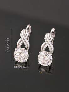 1pc S925 Silver 4.1CT Moissanite French Luxury Twisted Hoop Earrings, Full Diamond Wrapped Design, Elegant For Daily, Business, Wedding, Party, Valentine's Day, Birthday Gift - Silver - View 4