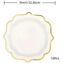 10/20/50Pcs 7/9-Inch White & Gold Foil Party Plates, Perfect For Graduation Supplies, Party Decorations, Birthday Parties, Weddings, Picnics And Baptisms - Gilded Fan Shape - View 11