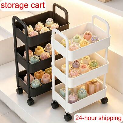 3/4 Tier Kitchen Storage Trolley Cart With Wheels Bathroom Laundry Rolling Rack 99*37*26cm, Black/ White
