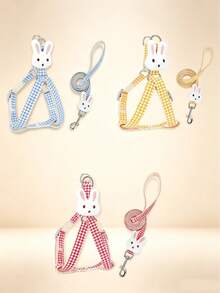 1 Set Anti-Escape Cute Rabbit Decor Plaid Leash & Harness - Multicolor - View 1