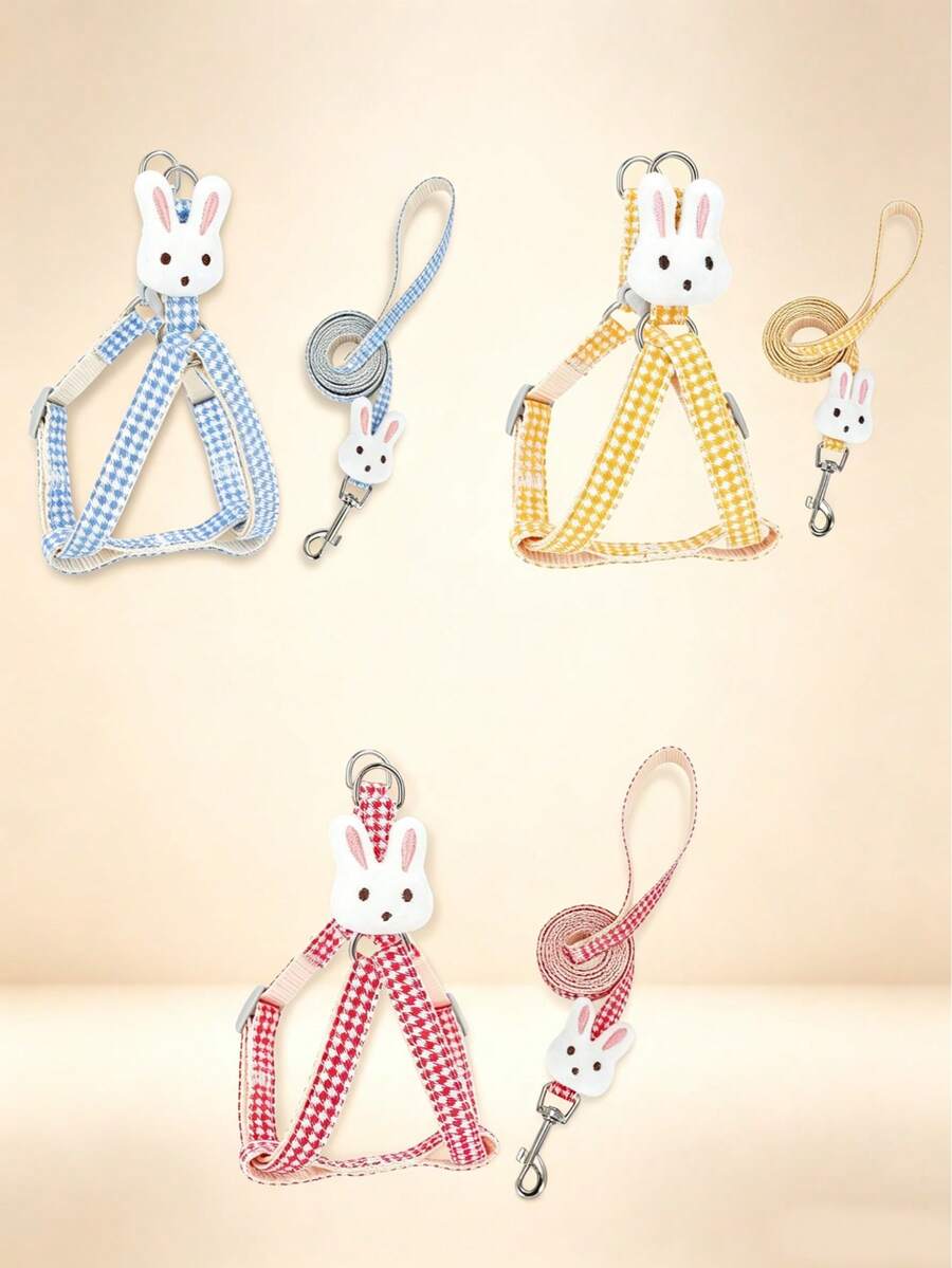 1 Set Anti-Escape Cute Rabbit Decor Plaid Leash & Harness - Multicolor - View 1