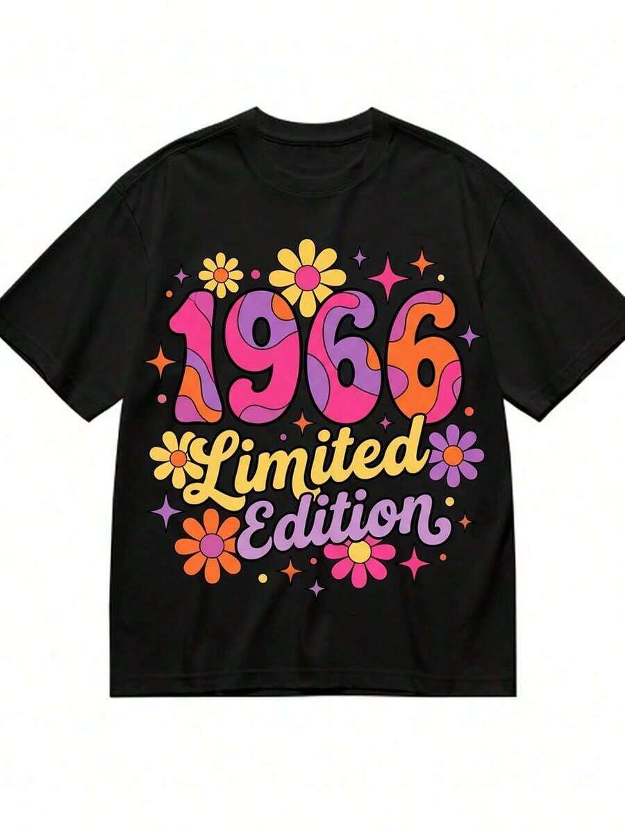 1 camiseta vintage de edición limitada 1966, regalo de cumpleaños número 58 para hombres y mujeres, estilo años 70, estampada, manga corta, 180g, 100% algodón. - Negro - Ver 1