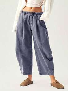 BohoFeels Pantalones casuales holgados de mujer para vacaciones, estilo minimalista - Azul - Ver 4