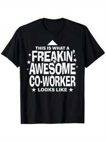 Funny T-Shirt To Give To A Coworker - "This Is What An Awesome Coworker Looks Like" With Bold White Lettering And Star Design - Black Short Sleeve T-Shirt, Loose Fit, Unisex, For Office Parties, For Men And Women, To Strengthen Team Bonds, Humorous Workwear For Coworkers - 黑色 - 查看 6