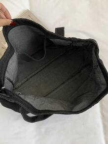 1 buah Tas Tote Kanvas Biru Berkualitas Tinggi, Tas Kapasitas Besar untuk Perjalanan/Kerja/Belanja, Tas Bahu Minimalis Serbaguna untuk Wanita - Hitam - View 5