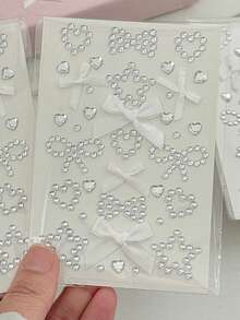 Calcomanías autoadhesivas de perlas y diamante de imitación, formas lindas de corazón/nota musical/estrella para scrapbooking, tarjetas fotográficas, envoltura de regalos y decoración de fiestas - Multicolor - Ver 18