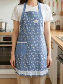 1pc New Lace Floral Sleeveless Apron With Halter, Fashionable Self-Contained Pocket, Suitable For Cafe, Bakery, Catering, Kitchen, Housework, Baking, Cooking, Gardening, Painting, Fishing, Unisex - Multicolor - View 2