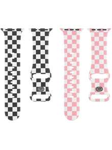 2入款時尚棋盤格印花矽膠錶帶，適用於Apple Watch 38mm 40mm 41mm 42mm 44mm 45mm 49mm (S10 42)mm (S10 46)mm (S11 42)mm (S11 49)mm，女款經典格紋錶帶，相容 Series 11 Ultra 3 SE3 Ultra 2 S10 SE2 9 8 7 SE 6 5 4 3 2 1，適合搭配穿搭、日常配戴與度假 - 彩色 - 查看 3