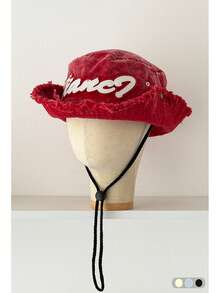 Red Cool Spicy Western Cowboy Hat Frayed Patchwork Lanyard Bucket Hat Vintage Washed Distressed Bucket Hat Women Summer Outdoor Hiking Wide Brim Sun Protection Climbing Hat Camping Sun Hat Boho Vacay Spring Summer Sun Hat Bright Monochromatic Looks Lace-Up Sun Protection Hat Travel UV Protection - Large Eaves Hanging Rope - View 12
