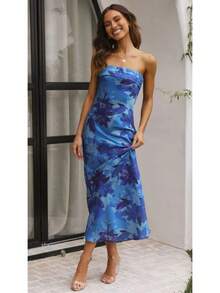 Women Midi Dresses - Blue Print - View 4