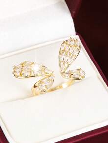 1pc Adjustable Butterfly Shaped Ring With Artificial Zirconia Stones, Fresh Countryside Style - Multicolor - View 1