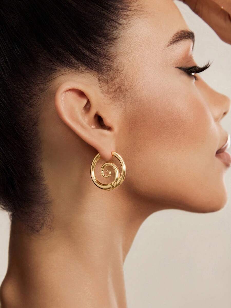 Altistry 1 Pair 18K Gold Plated Thick Spiral Earrings, Vintage Abstract Swirl Earrings, Low Allergy Chunky Twisted Design Earrings, Fashion Jewelry Gift - Multicolor - View 1