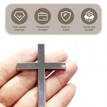 Car Accessories Decals: 2PCS 3D Cross Decal, 2.5*1.8 Metal Cross Badge Stickers, Self-Adhesive Alloy Jesus Christ Cross Sticker For Trunk, Fender, Laptop Silver Finish, Durable Outdoor Use - Silver - View 3