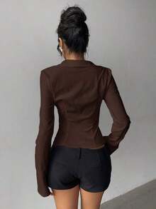 Women Blazers - Brown - View 2