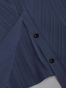 Blusa elegante de mujer con cuello en V y abotonadura sencilla, de manga corta y con rayas blancas, para primavera/verano - Azul marino - Ver 5