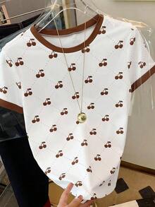 Camiseta de manga corta con cuello redondo y estampado de letras, de uso casual y versátil para uso diario - Multicolor 2 - Ver 3