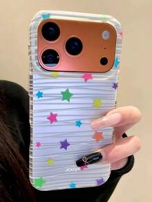Y2K Style Colorful Striped Star Electroplated Effect Phone Case Compatible With IPhone 17 Pro Max, 17 Pro, 16 Pro Max, 15 Pro, 14 Pro Max, 13 Pro Max, 12 Summer Dopamine Soft Back Cover - Striped Stars - View 3