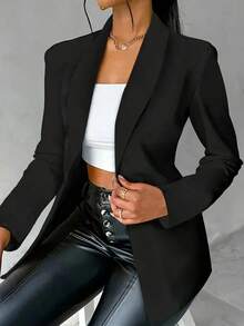 Chaqueta de blazer ajustada de manga larga y sexy para mujer, conjunto verde, chaqueta de traje para mujer, blazer verde para mujer, blusas sociales, ropa de oficina para mujer, ropa de negocios profesional, abrigo de invierno para mujer verde - Negro - Ver 7