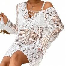 Sexy Solid Color Beach Cover-Up, Seaside Vacation Bikini Cover-Up, Loose-Fitting Sun-Protective Beach Dress - White - View 6