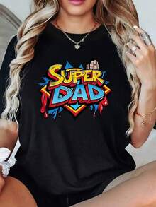 Colorful Graphic Celebrating The Strength And Love Of Parents With Vibrant Comic Book Lettering And An Urban Background. Women's T-Shirt, 100% Cotton, Casual, Comfortable, And Stylish For Everyday Wear. - 黑色 - 查看 1