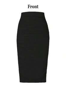Falda plisada de ajuste ceñido de unicolor azul marino para mujer - Negro - Ver 3