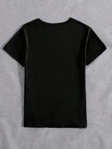 Camiseta de mujerPlayera estampada con diseño de texto para el día de las madres, diseño estampado, playera colorida, moderna, casual, cuello redondo, manga corta, ideal para el 10 de mayo, holgada, a la moda, para uso diario.Cómoda y ligera - Negro - Ver 3