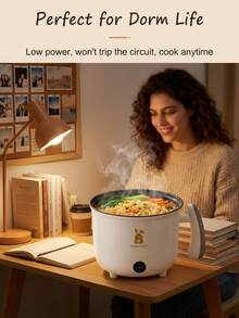 SMEGGEMS Electric Mini Stove, Non-Stick Portable Pot, Fast Cooking, With Adjustable Power, Essential For Dorm Kitchen - White Single Layer - View 2