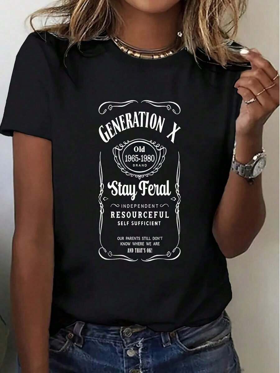 Camiseta Vintage Y2K para Mujer - Divertido Eslogan "A Nuestros Padres Todavía No Les Importa" y Estampado Gráfico Retro de los Años 60, Camiseta de Manga Corta con Cuello Redondo Suave para Uso Casual en Todas las Temporadas, Regalo Nostálgico y Humorístico para Adultos de la Generación X (Negra), Ropa de ViajePlayera - Negro - Ver 1