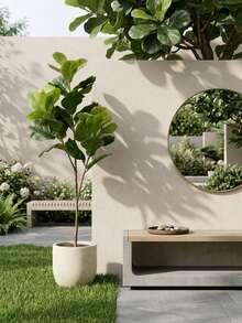 CHIGO 1pc Artificial Fiddle Leaf Fig, Large Realistic Potted Floor Plant For Living Room Decor, Bendable Branches For Custom Shaping, Modern Indoor Aesthetic Decorative Fake Tree For Study, Tea Room, Zen Landscape (Pot Not Included), Christmas Gift, Christmas Decoration, Halloween Gift, Halloween Decoration - Green - View 6