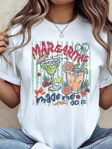 Camiseta Margaritas Made Me Do It, divertida camiseta de ktail, camiseta de vacaciones de verano, despedida de soltera, top del Cinco de Mayo, camiseta de viaje de playa, camiseta de viaje para chicas. Camiseta unisex de algodón puro de 220 g, peso ideal para todas las estaciones, adecuada tanto para hombres como para mujeres. Tejido duradero de alta calidad, suave al tacto y de larga duración. Top transpirable. Adecuado para la primavera y el verano de las mujeres, vacaciones, Día de la Madre, Día de la Independencia. - Blanco - Ver 1