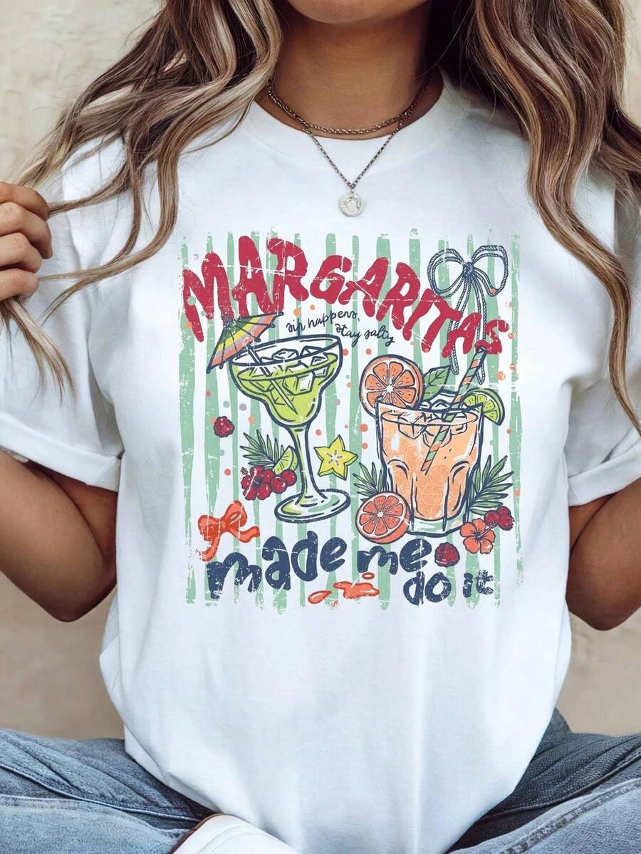 Camiseta Margaritas Made Me Do It, divertida camiseta de ktail, camiseta de vacaciones de verano, despedida de soltera, top del Cinco de Mayo, camiseta de viaje de playa, camiseta de viaje para chicas. Camiseta unisex de algodón puro de 220 g, peso ideal para todas las estaciones, adecuada tanto para hombres como para mujeres. Tejido duradero de alta calidad, suave al tacto y de larga duración. Top transpirable. Adecuado para la primavera y el verano de las mujeres, vacaciones, Día de la Madre, Día de la Independencia. - Blanco - Ver 1