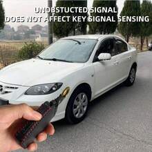 适用于CX5/CX4/6 Atenza/CX50的高品质PU皮革钥匙扣套，时尚奢华，带金属环，多种颜色可选（红、灰、绿） - 钥匙收纳器，防刮擦汽车钥匙链，易于安装 - 彩色 - 查看 7