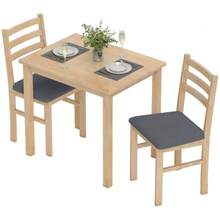3-Piece Dining Table Set With 2 Chairs, Kitchen Table For Compact Spaces, Upholstered Chairs, Space-Saving, MDF, Natural Wood - Khaki - View 8