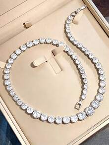 1 chiếc vòng cổ choker kiểu tennis đính đá Cubic Zirconia tròn lớn, mạ bạc, trang sức cưới cho nữ, thích hợp làm quà tặng cho đám cưới, lễ đính hôn, tiệc tùng, cuộc thi sắc đẹp, dạ hội, phù dâu, kỷ niệm, sinh nhật, ngày Valentine. - trắng - Xem 6