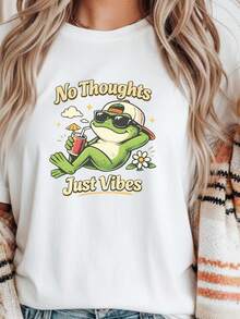 Camiseta unisex de algodón con estampado de rana relajado, estilo streetwear. Camiseta unisex de algodón puro de 220 g. Peso ideal para todas las estaciones, apta tanto para hombres como para mujeres. Tejido duradero de alta calidad, suave al tacto y de larga duración. Prenda transpirable. Adecuada para la primavera y el verano, vacaciones, Día de la Madre, Día de la Independencia. - Blanco - Ver 1