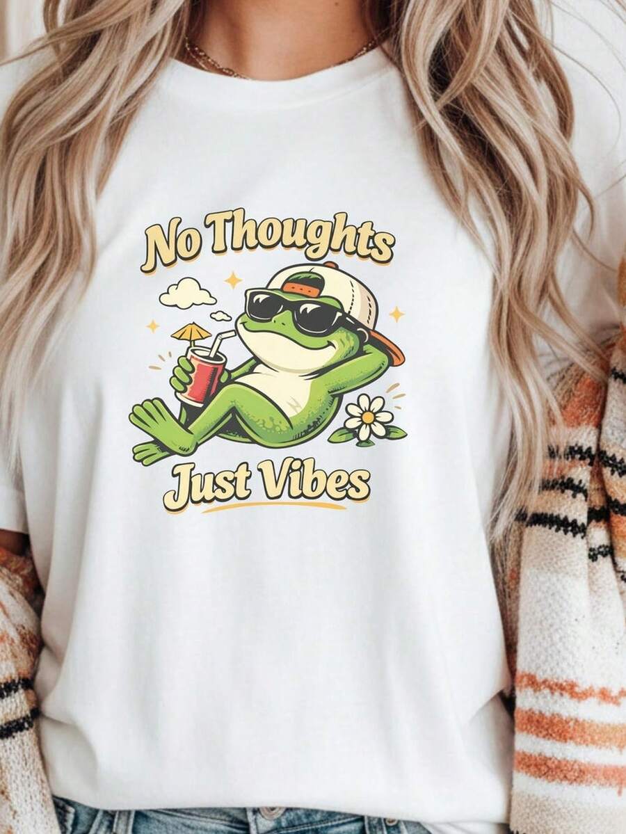 Camiseta unisex de algodón con estampado de rana relajado, estilo streetwear. Camiseta unisex de algodón puro de 220 g. Peso ideal para todas las estaciones, apta tanto para hombres como para mujeres. Tejido duradero de alta calidad, suave al tacto y de larga duración. Prenda transpirable. Adecuada para la primavera y el verano, vacaciones, Día de la Madre, Día de la Independencia. - Blanco - Ver 1