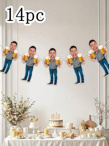 Custom Photo Beer Guy Banner Garland Personalized Face Bunting With Beer Mug For Bachelor Party Birthday Decor 7/14/21pcs - Multicolor - View 8