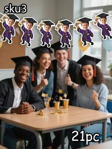 7/14/21pc Custom Photo Graduation Caricature Banner Garland – Personalized Grad Cap & Gown Face Bunting, Custom Graduation Party Decorations, Cute Graduate Photo Banner For Class Of 2026, Graduation Party, Commencement, And Grad Celebration,Graduation Gifts - Multicolor - View 13