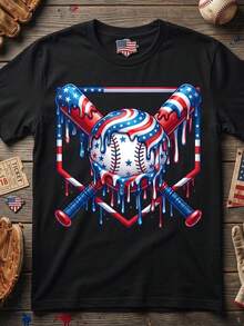 Camiseta de béisbol con la bandera estadounidense, camiseta patriótica del 4 de julio de EE. UU. Camiseta unisex de algodón puro de 220 g. Peso ideal para todas las estaciones, adecuada tanto para hombres como para mujeres. Tejido duradero de alta calidad, suave al tacto y de larga duración. Camiseta transpirable. Adecuada para la primavera y el verano, vacaciones, Día de la Madre, Día de la Independencia. - Negro - Ver 1