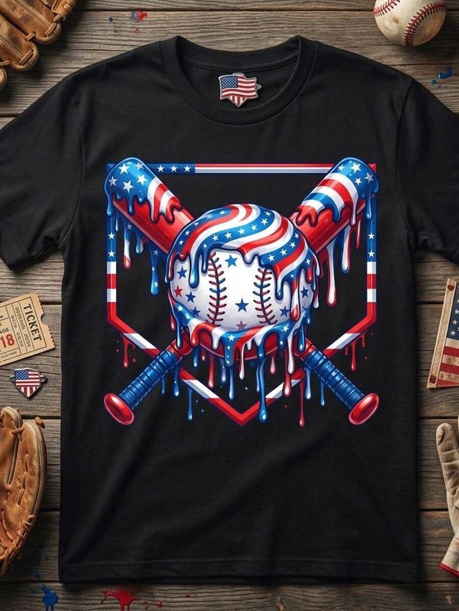 Camiseta de béisbol con la bandera estadounidense, camiseta patriótica del 4 de julio de EE. UU. Camiseta unisex de algodón puro de 220 g. Peso ideal para todas las estaciones, adecuada tanto para hombres como para mujeres. Tejido duradero de alta calidad, suave al tacto y de larga duración. Camiseta transpirable. Adecuada para la primavera y el verano, vacaciones, Día de la Madre, Día de la Independencia. - Negro - Ver 1
