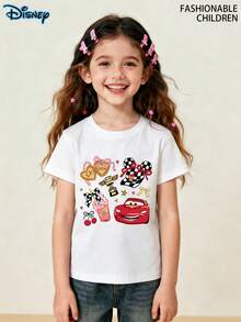 Disney Cars Print Summer Tops, Graphic Tee, Perfect For Cool Girls. Teen Girl Gift,Tween Summer Clothes,Comfortable And Breathable Children's Short-Sleeved T-Shirt. 180g Pure Cotton Children's Clothes,Suitable For Both Boys And Girls.Suitable For Daily Wear, Vacations, Outdoor Activities, And As A Children's Gift. - White - View 4
