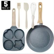 Padella antiaderente a quattro fori, diametro 20-23 cm. Perfetto per friggere colazioni, uova e hamburger. Realizzato in legno resistente e include manico. - Visualizzare 2