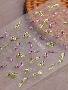 3pcs 5D Embossed Aurora Seashell & Golden Palm Tree Nail Stickers - 3D Koi Fish Wave Nail Art Decals - Summer/Vacation/Wedding/Music Festival DIY 3D Decorative Stickers - Multicolor - View 4