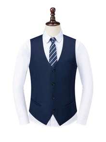 1pc Men's Slim Fit Black Front Closure Suspender Vest, Formal Business Wedding, Spring/Autumn - Royal Blue - View 4