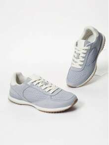 Women's Light Gray Quilted Lace-Up Casual Sneakers,Piper Athletic Sneaker - 淺藍色 - 查看 7